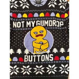 Shrek Sweater Mens Small Black Gingy Gumdrop Buttons Ugly Christmas Holiday